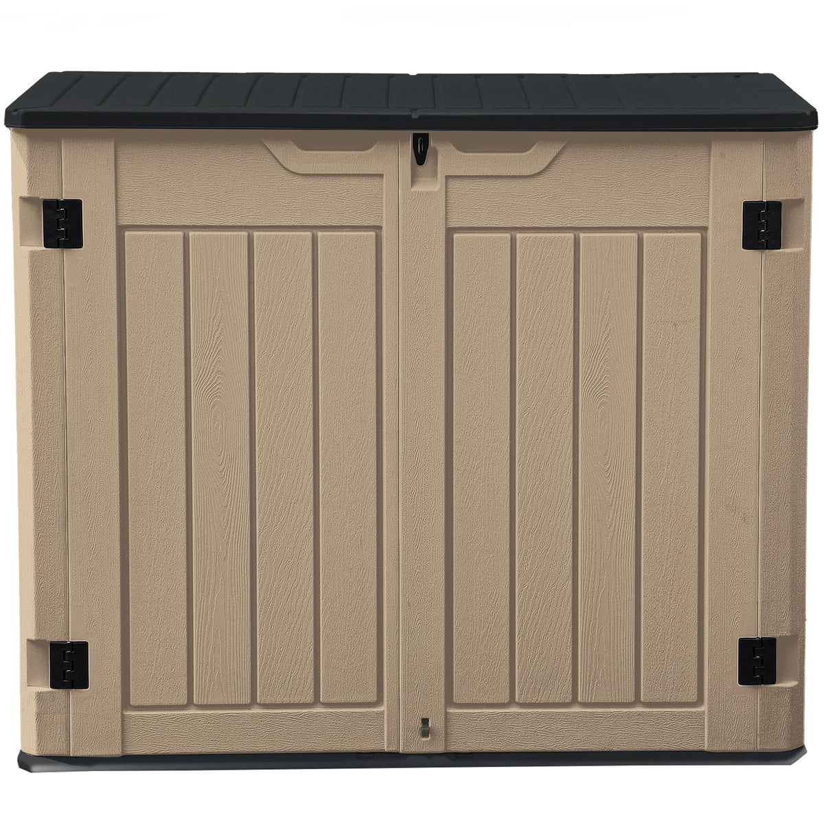 DWVO 35 Cuft Outdoor Horizontal Storage, Waterproof Resin Storage Shed with Floor and Multiple Accesses for Garden Tools, Easy Assembly, Brown (No Shelf Included)