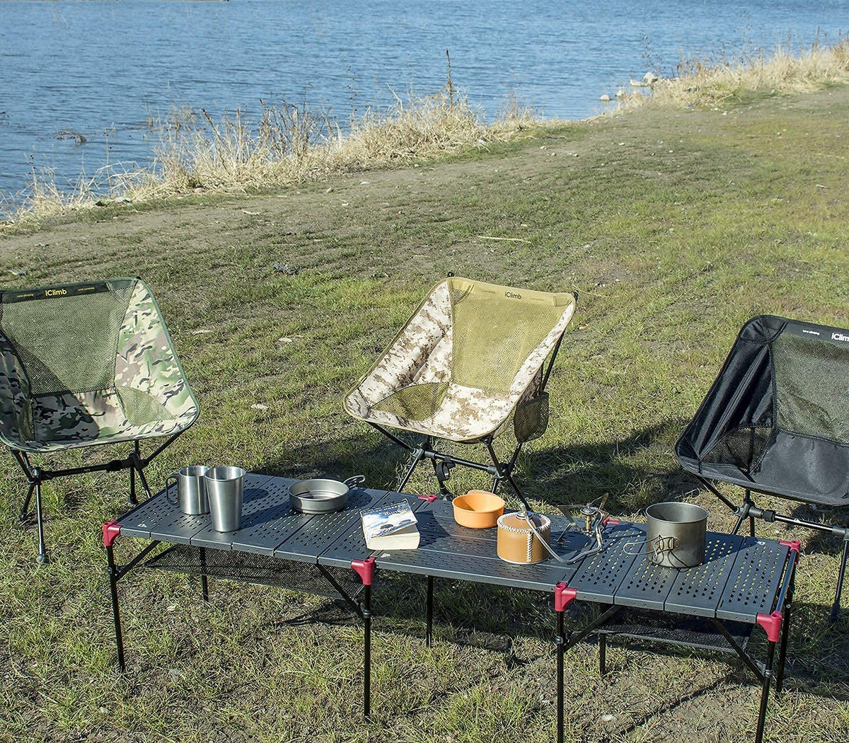 iClimb 3 Extendable Folding Table L and 2 Pack Connecting Plates and 2 Lantern Hanger Bundle, Ultralight Compact for Many People Camping Backpacking Beach Concert BBQ Party