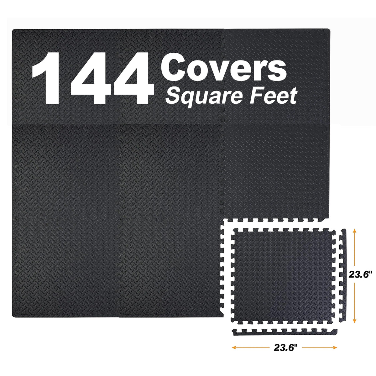 Mat Block APM36001BK Torin Interlocking Foam Exercise Floor Mats: 144 SQ FT, 1/2 inch, 36 Tiles, EVA Gym Mat Flooring, Exercise Equipment Mat for Home Gym Equipment, Black