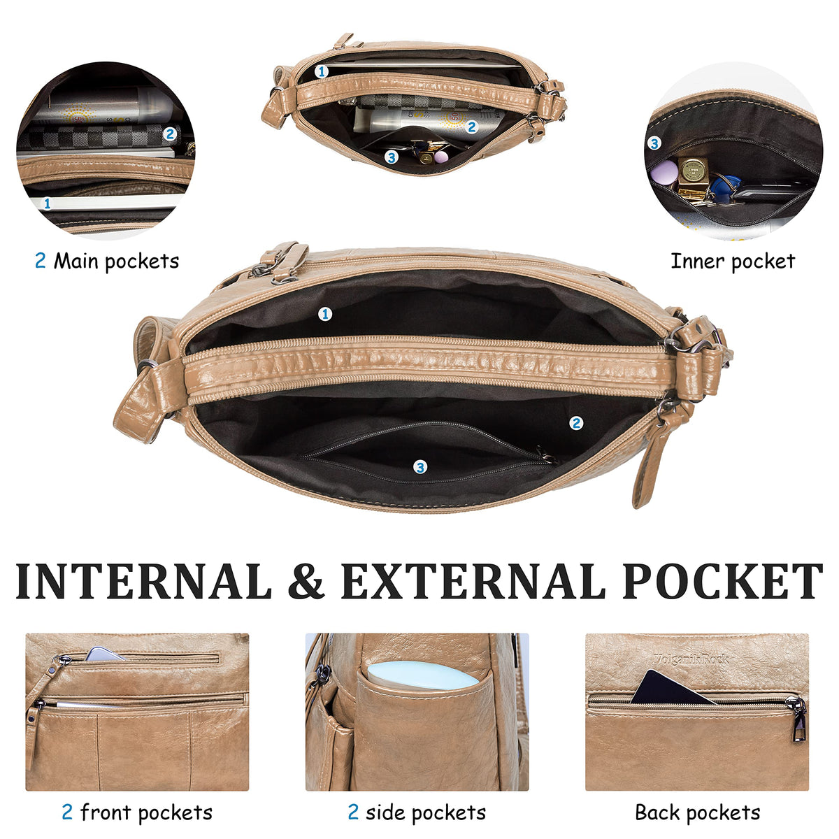 VOLGANIK ROCK Purses for Women Soft PU Leather Shoulder Bag Ladies Crossbody Purse and handbags Lightweight Pocketbook