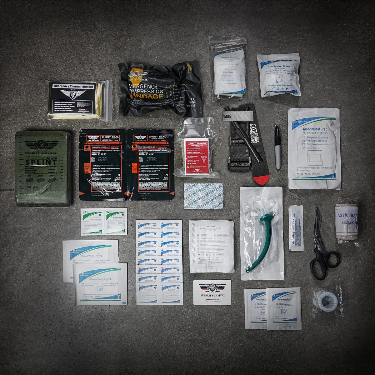 EVERLIT Advanced Emergency Trauma Kit, CAT GEN-7 Tourniquet Mil-Spec Nylon Laser Cut Pouch with 36" Splint, Military Combat Tactical IFAK for First Aid Response Bleeding Control (Multicam)