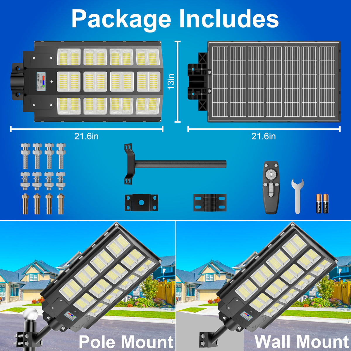loyoele 9000W Solar Street Lights Outdoor 240000 Lumens Solar Flood Light with Remote Control & Motion Sensor, Waterproof IP66 Dusk to Dawn Solar Power Lights for Garden,Yard, Path, Parking Lot 2-Pack