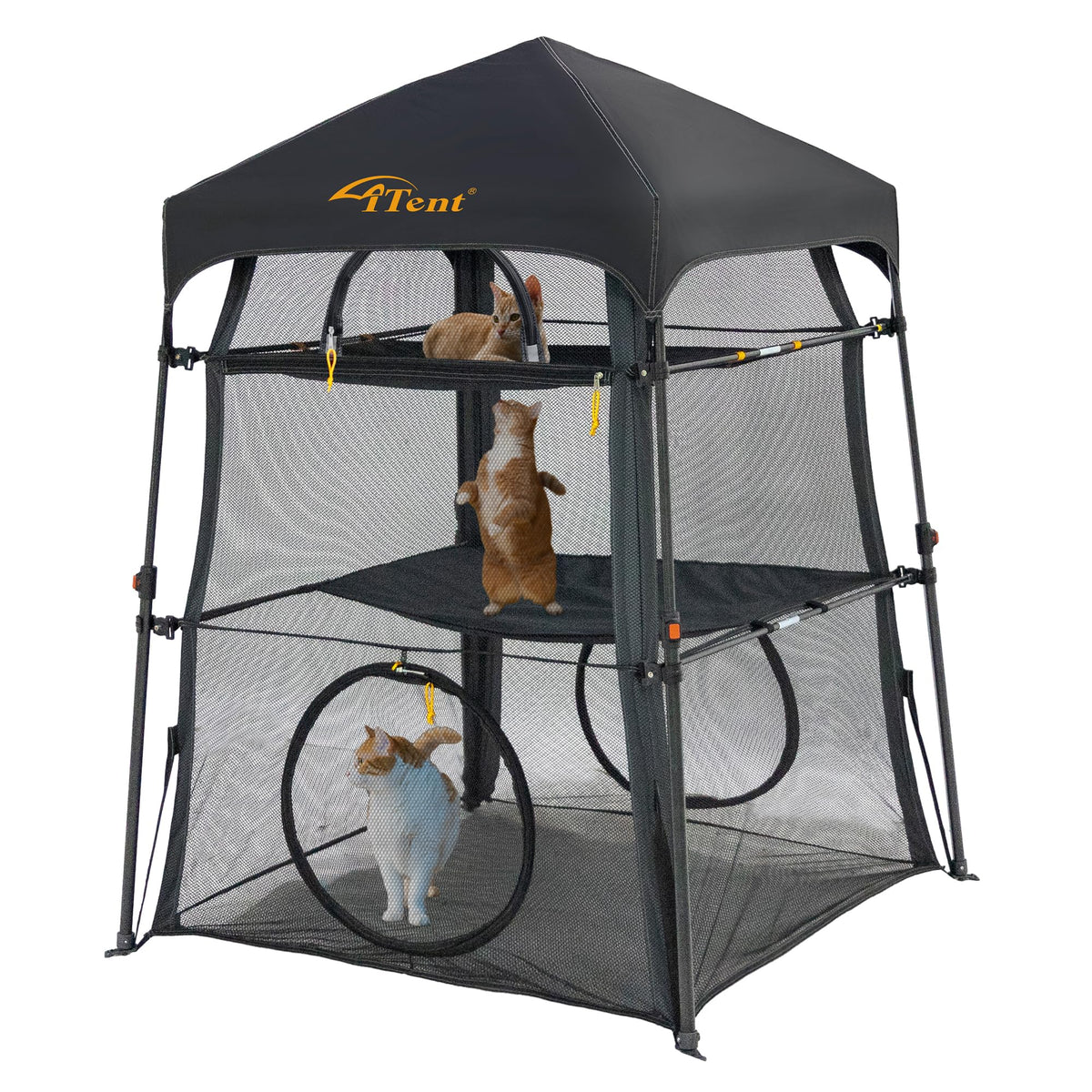 Itent Catabolism Enclosure Kitten and Catam.callback 3 Tier Cat Tower Tent - Indoor and Outdoor Catio, Portable and Foldable, 2 Doors Design; Cat Play Tunnel + Cube(Hold Way Units)