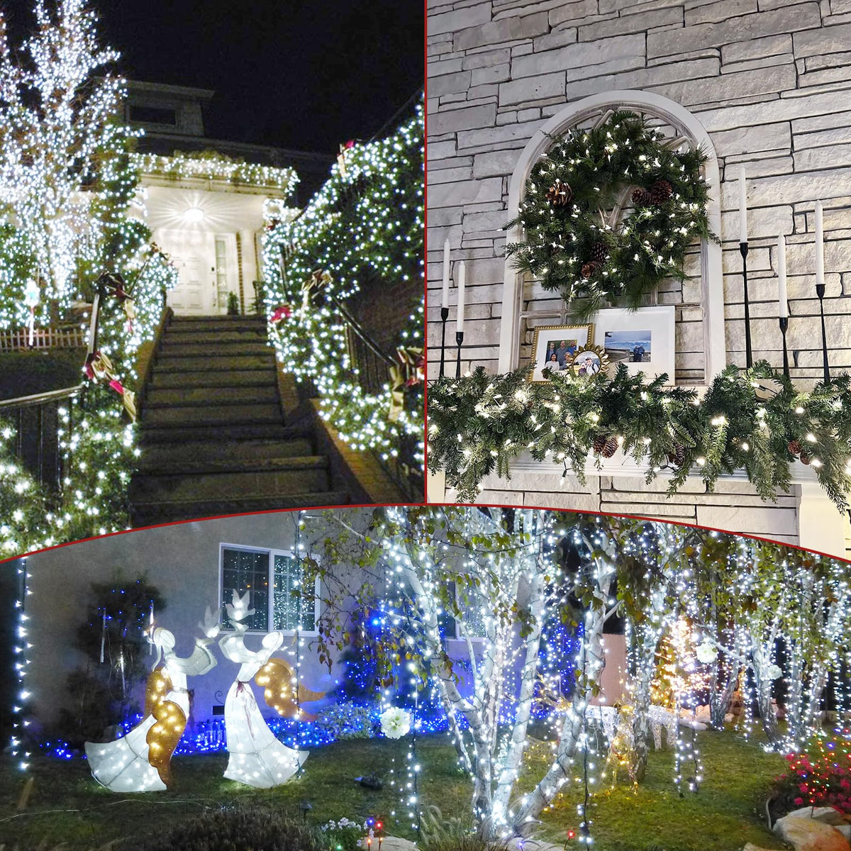 2-Pack Connectable Christmas Lights Outdoor, Total 164FT 400LED Christmas String Lights Waterproof with 8 Modes & Timer, Green Wire Twinkle Lights for Xmas Tree Decorations Outdoor Indoor, Cool White