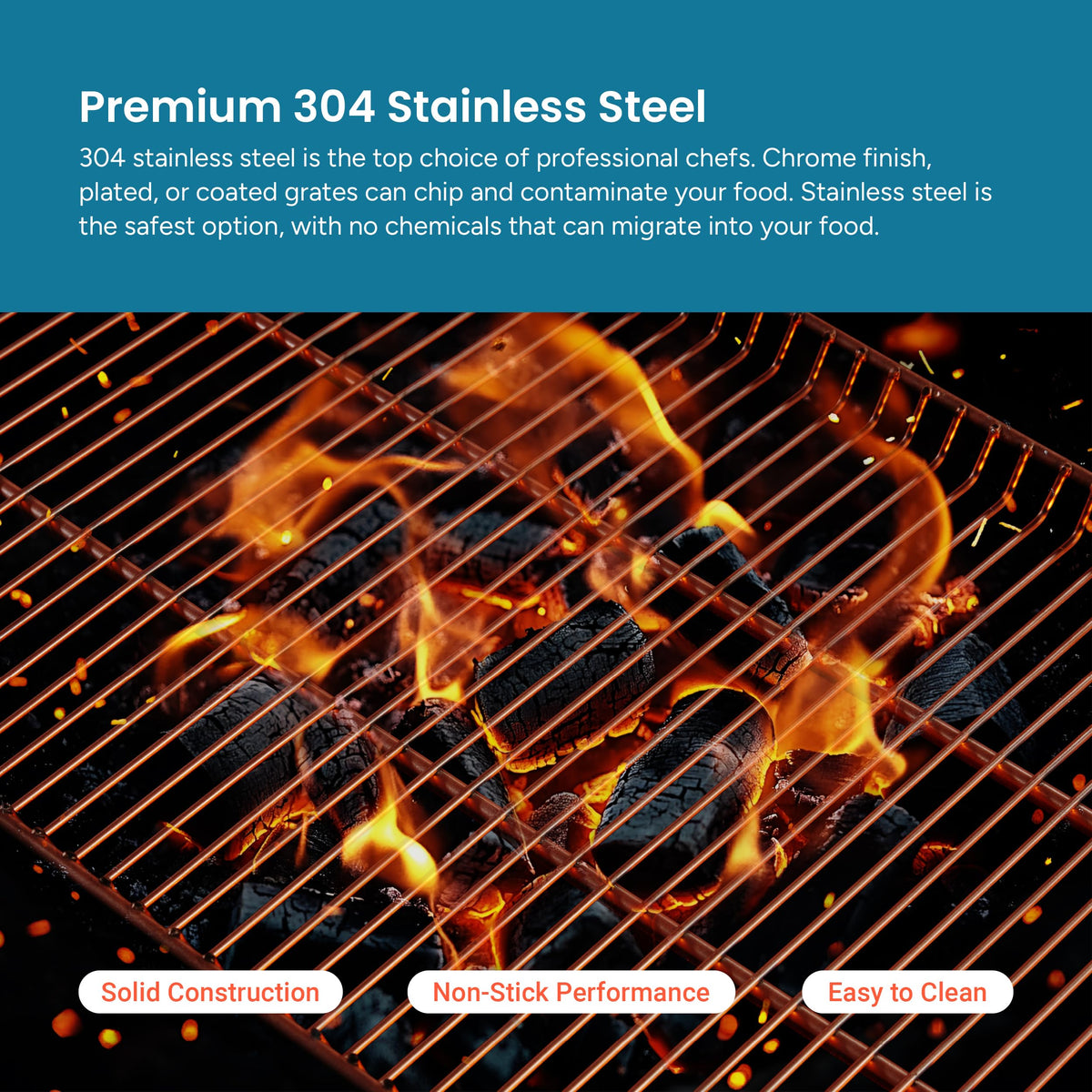 Easy Swivel Fire Pit Grill Grate – 304 Stainless Steel – 15" x 22" Cooking Surface with 36" Stake for Campfire Cooking