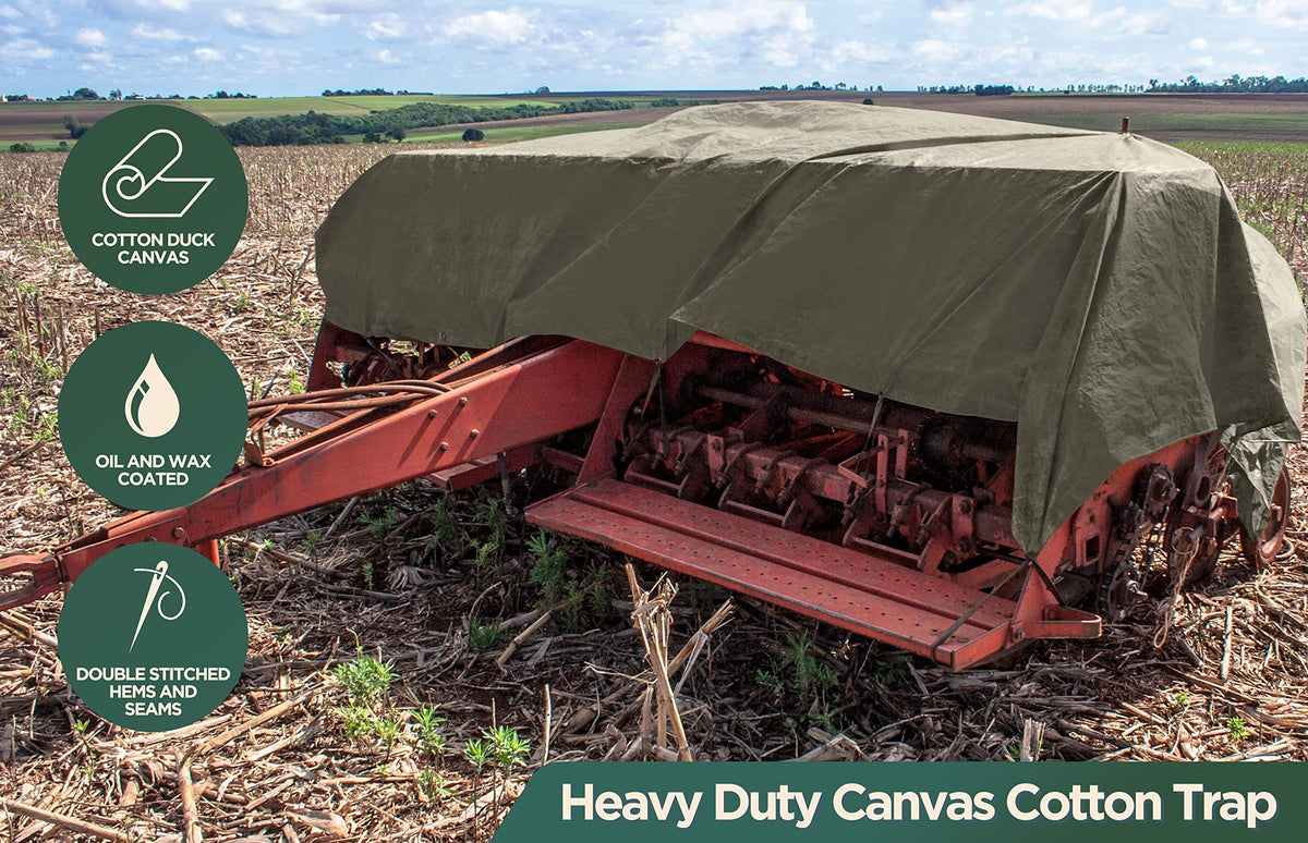 CCS Waterproof Canvas Tarp Cover (21oz) – Heavy Duty Duck Cloth, Waxed Canvas Tarpaulin with Rustproof Brass Grommets for Camping, Construction, Equipment & Outdoor Use (Olive Drab, 12x20 Ft)