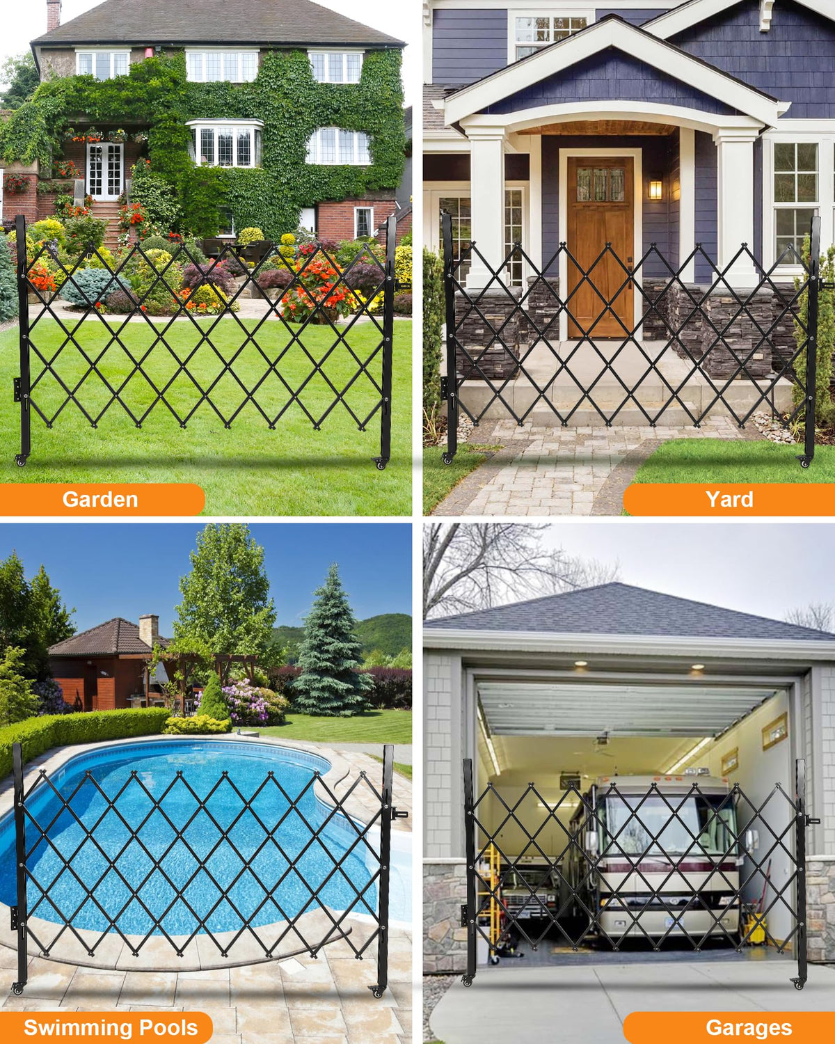 Single Folding Security Gate, 61" H x 71" W Flexible Expanding Security Gate, Folding Driveway Door Gate, Aluminum Security Gate, 360°Rolling Barricade Gate, Scissor Gate or Door, Black