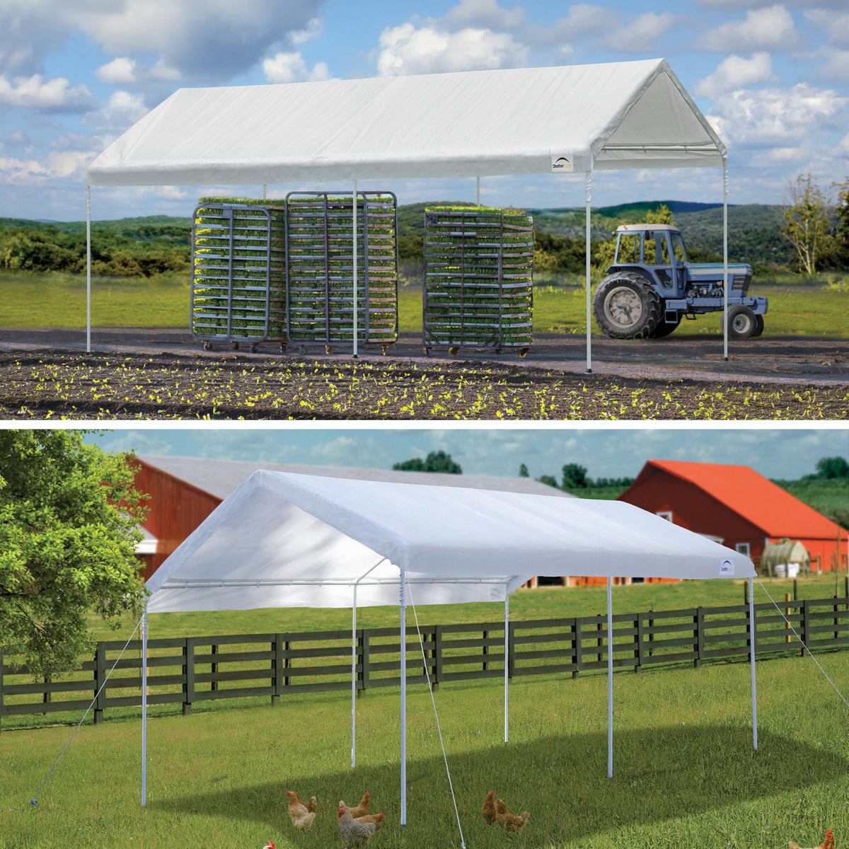 ShelterLogic 10' x 20' 6-Leg Agricultural Outdoor Shade Tent Canopy, UPF 50+, 100% Waterproof Small Storage Tent for Livestock and Crops, White