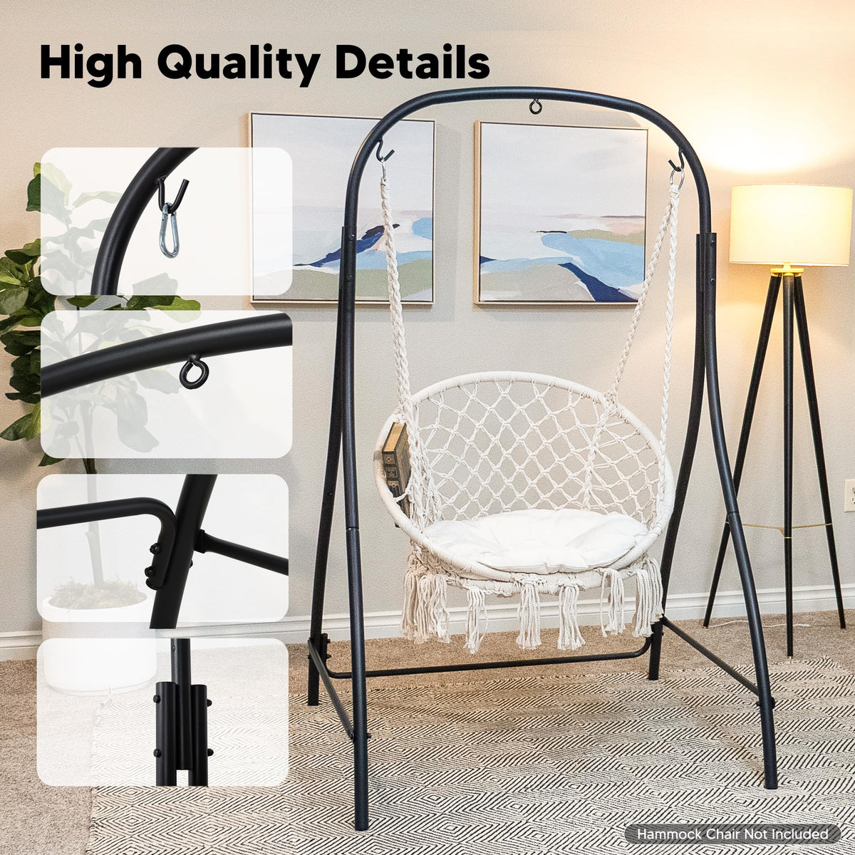 SUNCREAT Hammock Chair Macrame Swing with Stand Included, 400 lbs Capacity, Beige