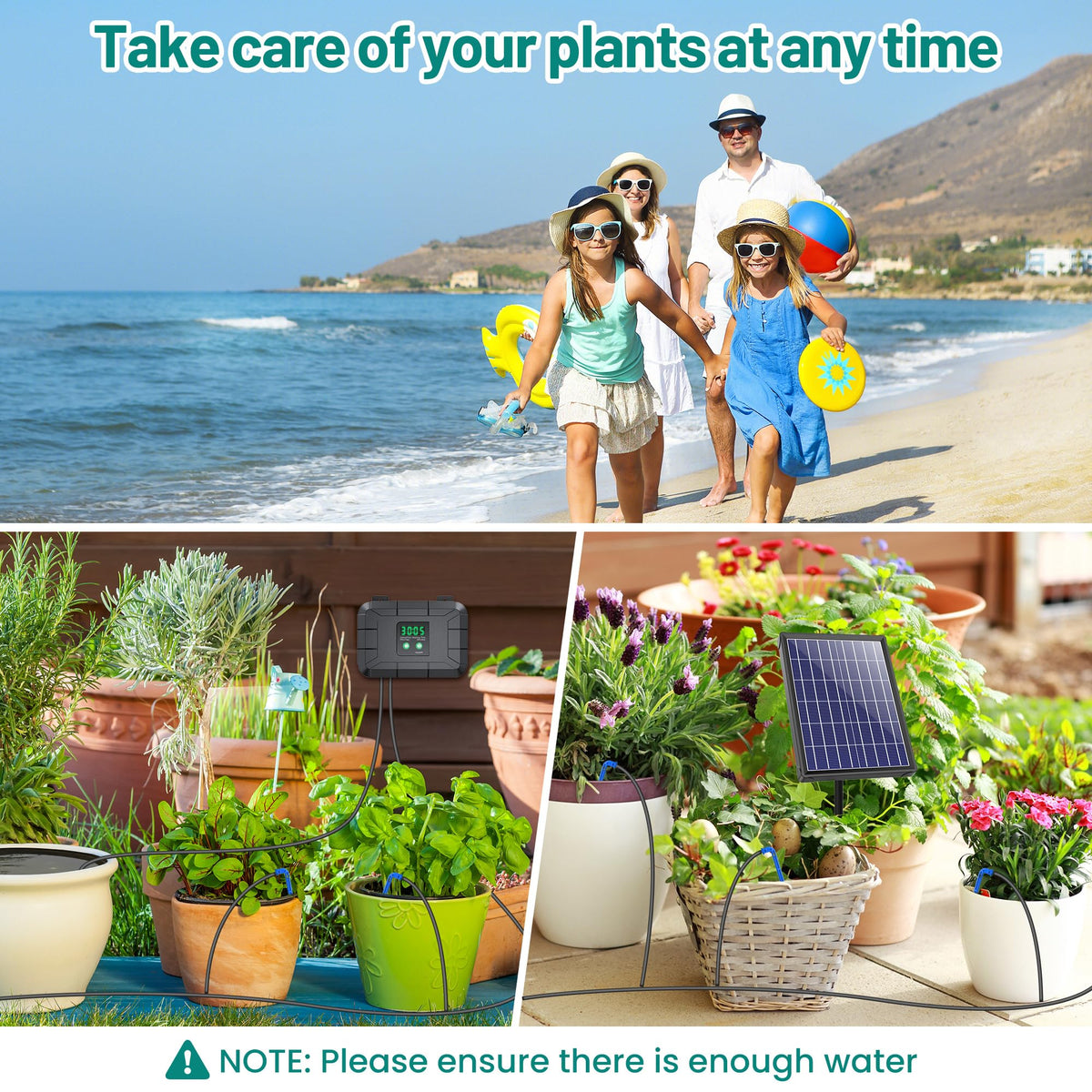 Biling Automatic Drip Irrigation Kit, 8W Solar Irrigation System with Battery for Garden with Digital Programmable Timing Modes, Solar Watering System Take Care Your Plants