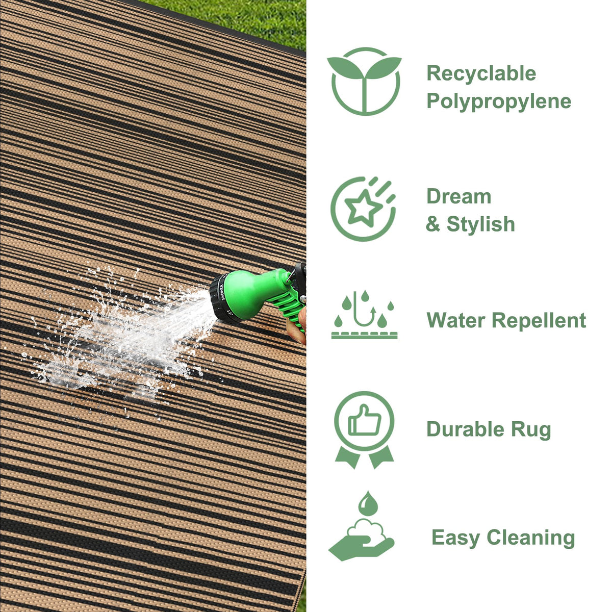 GENIMO Outdoor Rug for Patio Clearance, 10'x14' Reversible Plastic Straw Rugs, Lightweight Waterproof RV Camping Mat for Camper, Balcony, Deck, Backyard, Picnic, BlackBrown