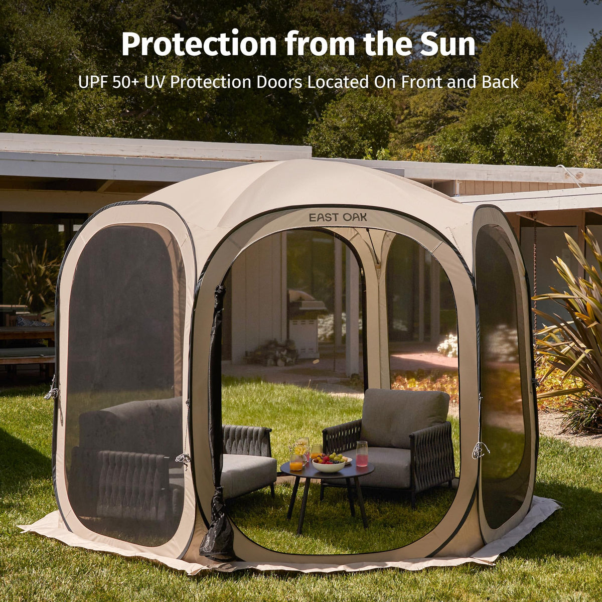 East Oak Pop up Screen Tent with Mosquito Netting, Portable Screen House Canopy Shelter, 10 x 10 FT Instant Screen Gazebo & UPF 50+ UV Protection for Patio, Backyard, Deck & Outdoor Activities, Beige