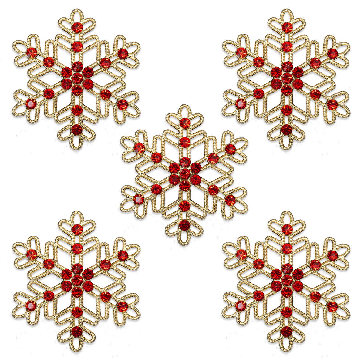 Rodvanvo 10PCS Large Hollow Hexagonal Winter Holidays Embellishment DIY Craft for Party Decorations Gift Box,Dress,Rhinestone Alloy Appliques Christmas Day Home Decor (Gold Bottom Red Rhinestone)