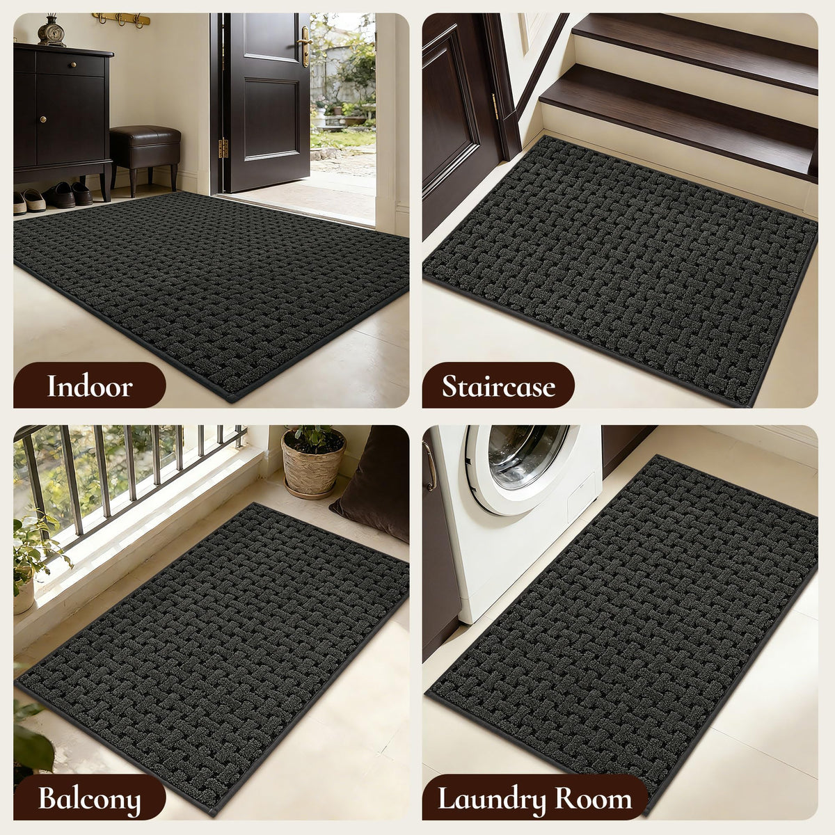 FLOORHUG Door Mat Indoor Entrance 32x48, Non-Slip Washable Doormats Entry Way Mats, Dirt Resistant and Absorbent Welcome Mat, Easy Clean Low-Profile Doormat, Front Door, Inside Entrance, Dark Grey