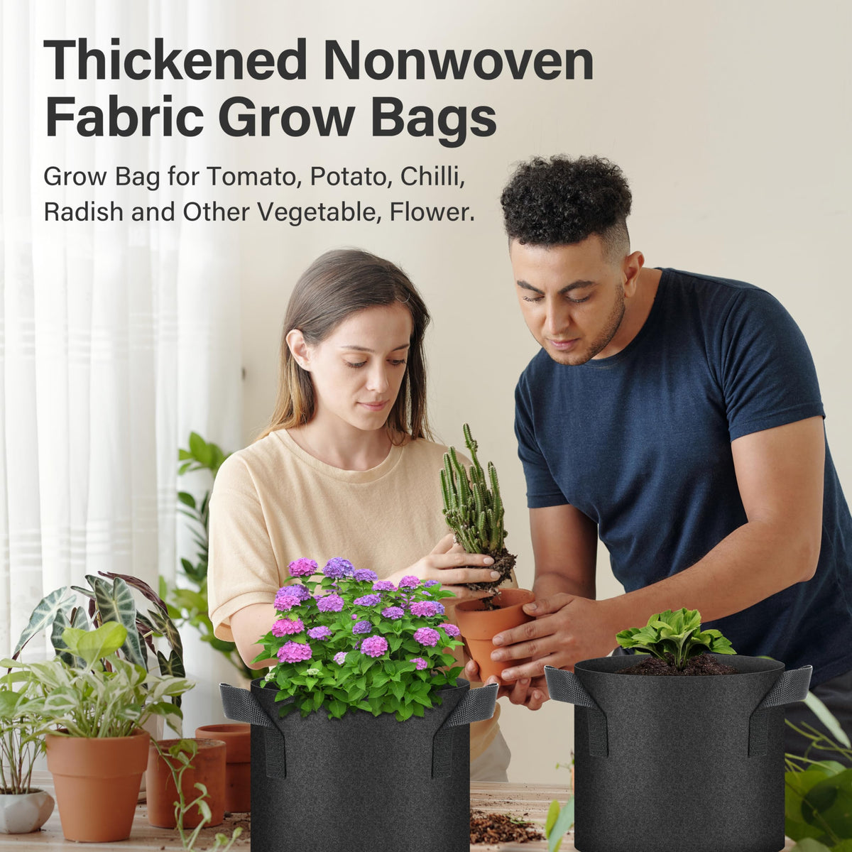 YSSOA 5-Pack 2 Gallon Grow Bags, Aeration Nonwoven Fabric Plant Pots with Handles, Heavy Duty Gardening Planter for Potato, Tomato, Vegetable and Fruits, Black 2024 Version