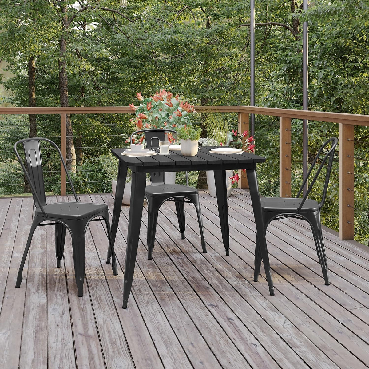 Flash Furniture Declan Commercial Outdoor Dining Table, All Weather Poly Resin Top with Steel Base, 31.5" Square, Black/Black