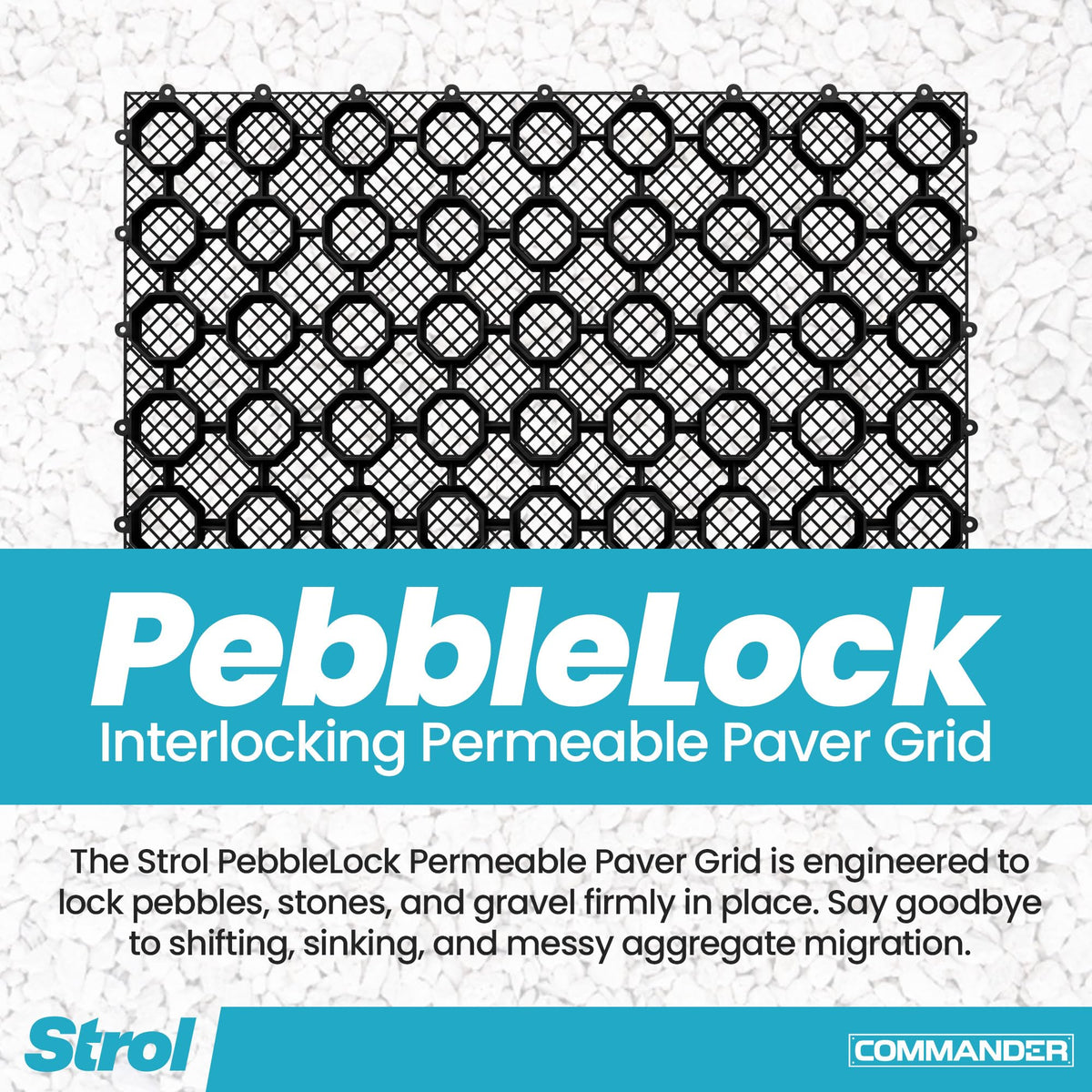 Strol PebbleLock Interlocking Permeable Paver Grid - Heavy-Duty Plastic Gravel Stabilizer Panels for Driveways, Parking Pads, Outdoor Flooring, Landscape Edging, Mud Control - 12-Pack (64 sq ft)