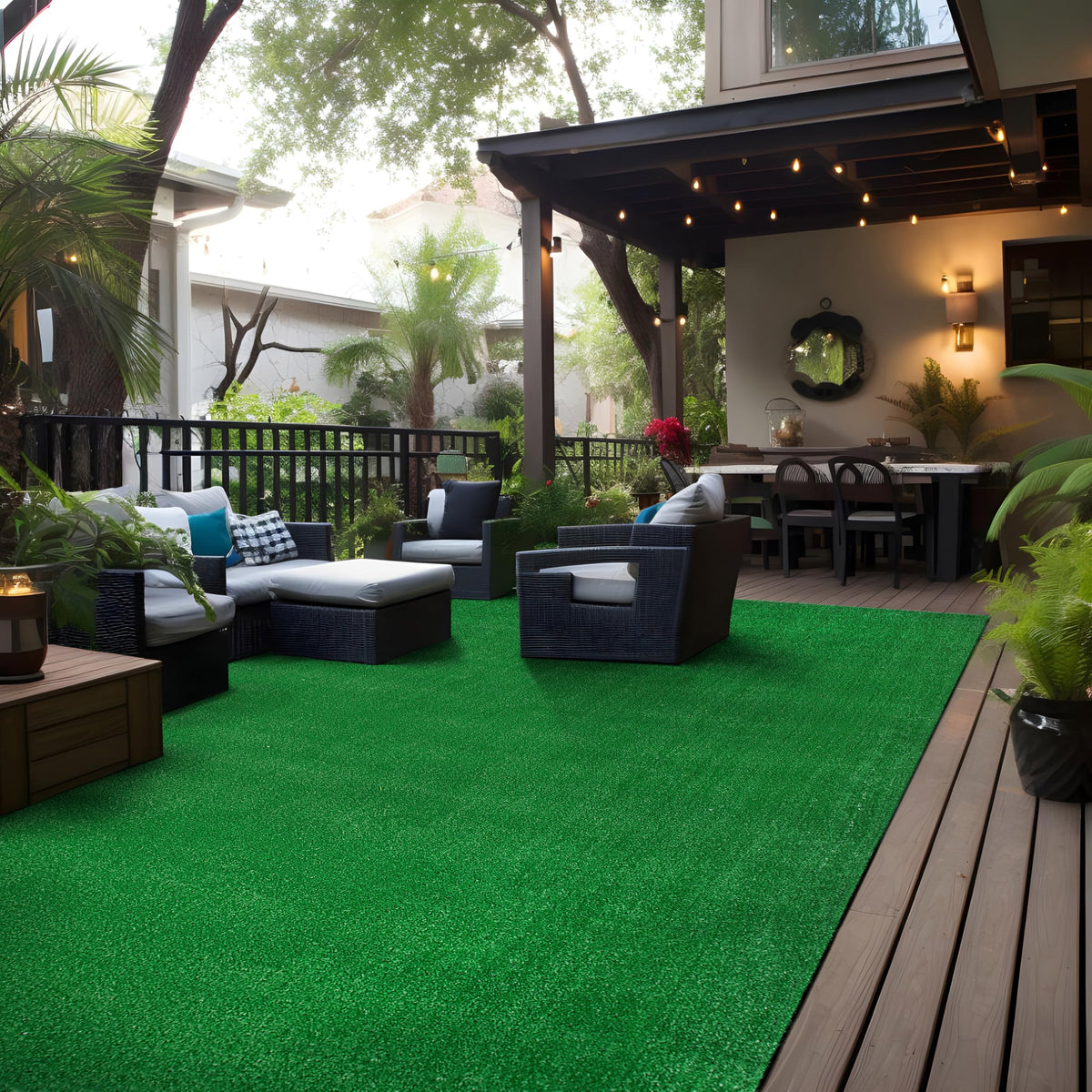 Rugshop Artificial Grass Indoor Outdoor Area Rug, Lightweight Synthetic Turf with Rubber Backing, Easy to Clean Polypropylene Lawn Mat for Patio, Balcony, Deck, 7'10" x 10' Green