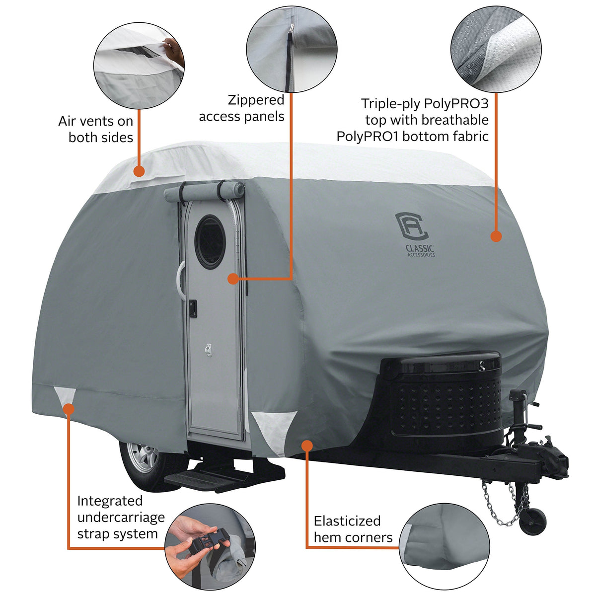 Classic Accessories Over Drive PolyPRO3 Deluxe Sloped Travel Trailer Cover, 19-21'