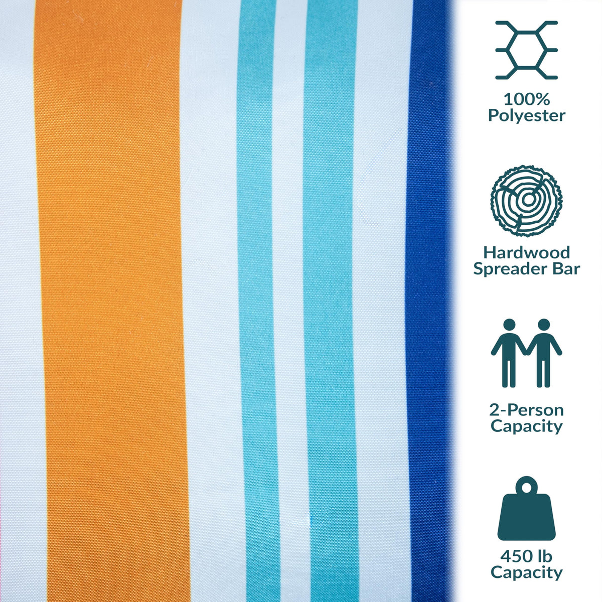 Sunnydaze Extra Large Quilted Hammock with Spreader Bars - 2-Person Hammock for Outside - Caribbean Stripe