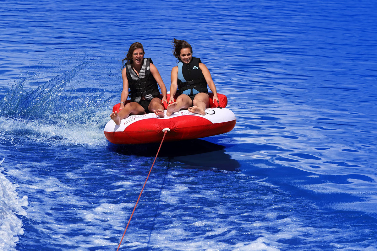Airhead Riptide 2 Towable 1-2 Rider Tube for Boating and Water Sports, Kwik-Connect Tow and Two Patented Speed Safety Valves for Easy Inflation and Deflation