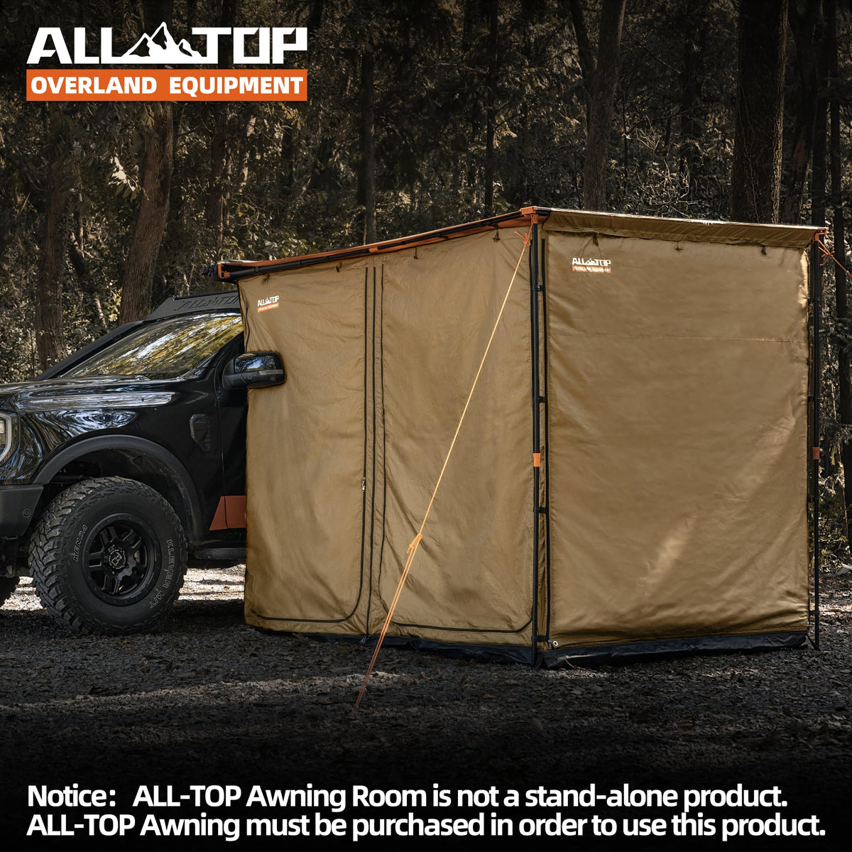 ALL-TOP Awning Room with Floor 6.6' x 8.2' Rip-Stop 210D Oxford Awning Tent with Bug-Resistance Mesh, Waterproof Sun Shelter for Overland, Camping(Black Coating, Room Only)