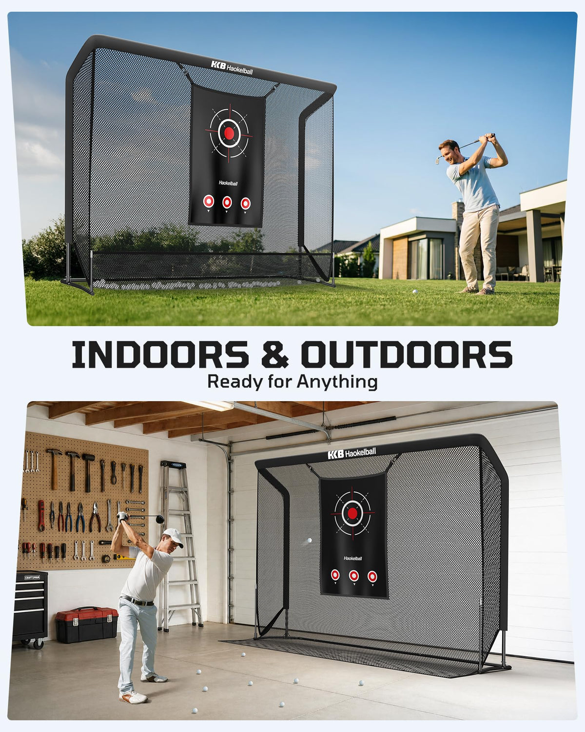 Haokelball Golf Hitting Net for Backyard, 10x8ft Driving Real Balls Practice Nets for Indoor Outdoor Use, Heavy Duty Netting with Side Barriers, Impact Target Cloth and Carry Bag