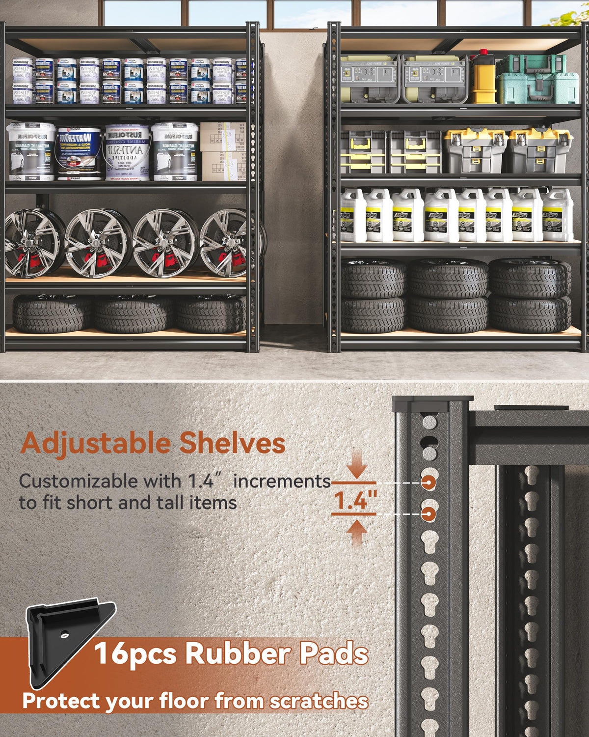 CypBed Storage Shelves Heavy Duty Garage Shelving Unit Adjustable 2200LBS Metal Shelving 5 Tier Garage Storage Rack, Shelf for Basement/Warehouse/Pantry/Closet/Kitchen 35.54" W x 16" D x 72" H, Black