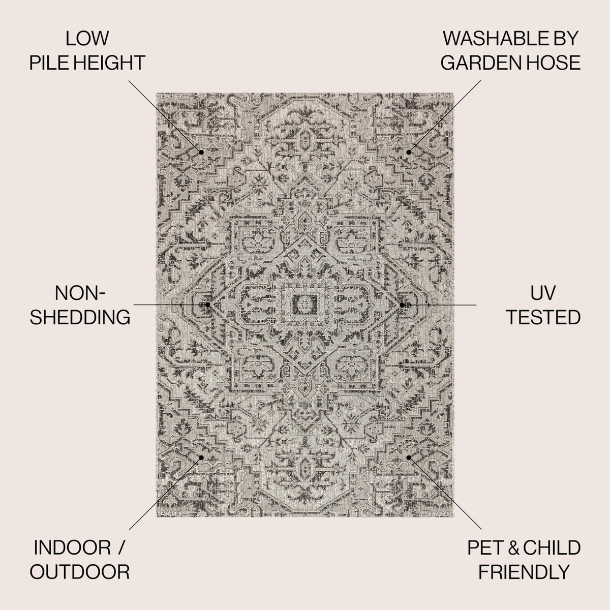 JONATHAN Y Boho Medallion Indoor Outdoor Square Area Rug 9X9 Black/Gray, Estrella Textured Weave for Backyard, Patio, Porch, Easy-Cleaning, High Traffic, Pet-Friendly, Non-Shedding (SMB105D-9SQ)