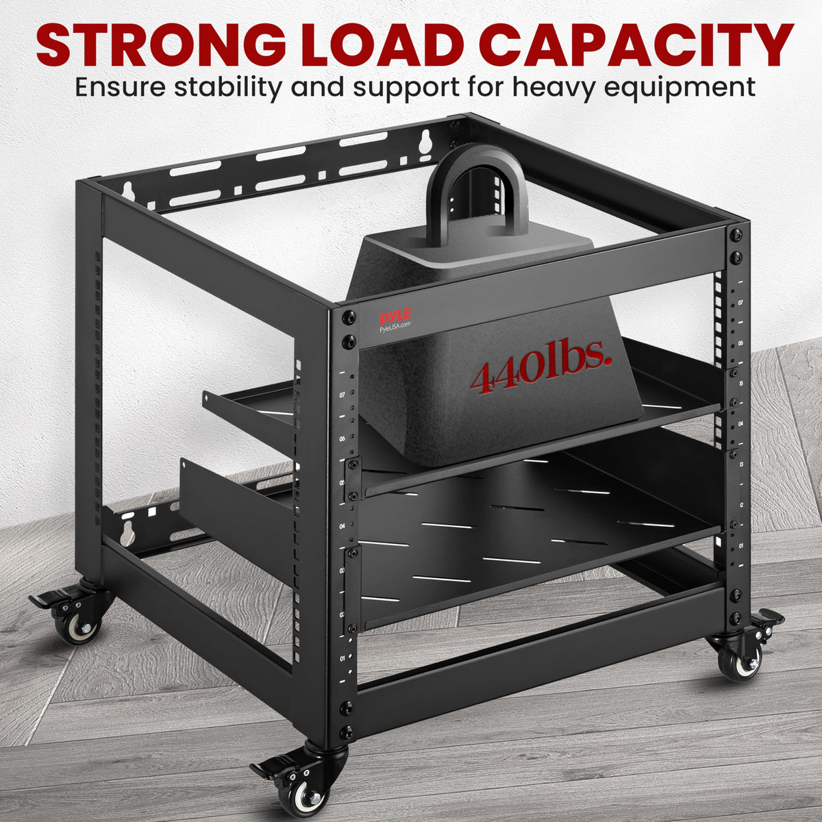 Pyle 10U Network Cabinet, Enclosed Network Rack with Lockable Door | Vented 1U and 2U Rack Shelves with 440 lb Capacity | Steel Construction, 19 in Standard Design | Hardware Included | Black