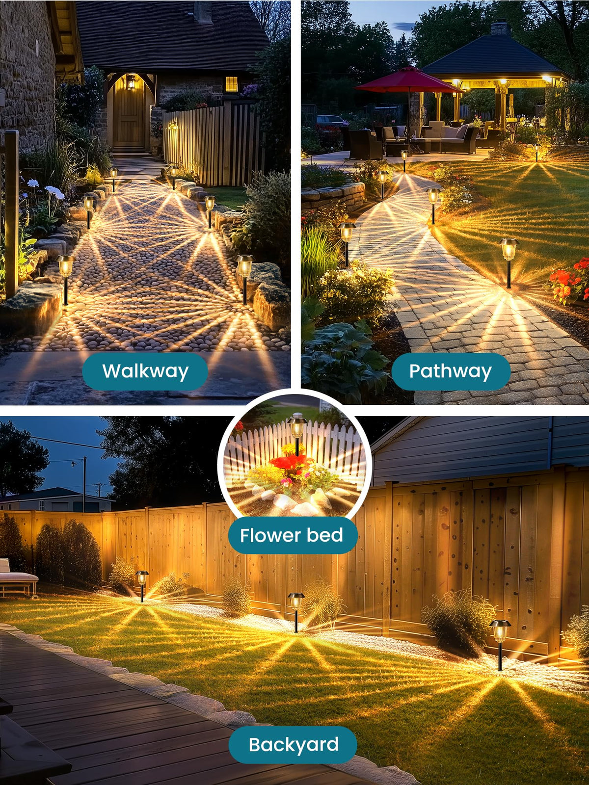 HMDecor Solar Lights Outdoor Waterproof,6 Pack Bronze Pathway Lights with 10-40 LM Dimmable Glass and Metal, Solar Powered Garden Fall Decor for Yard,Patio,Pathway,Driveway(Warm White)