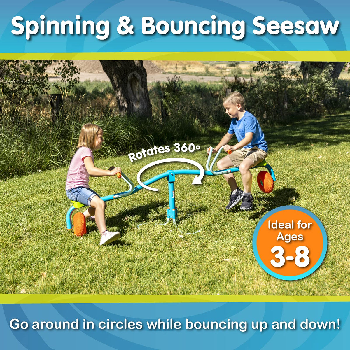 TP Toys Spiro Spin Teeter Totter - Bounces and Spins 360 Degrees, Blue/Green