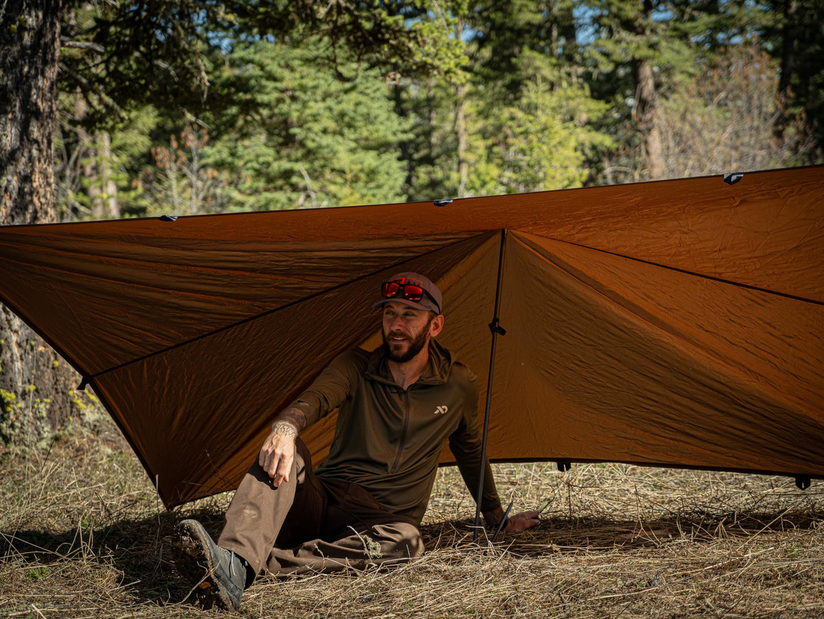 VIAM Outdoors Switchback Tan Tarp: Waterproof Camping Tarp for Hunting, Glassing, Hammock Rain Fly, Ultralight Backpacking Gear Sun Shelter & Heavy Duty Outdoor Protection - 1.1oz