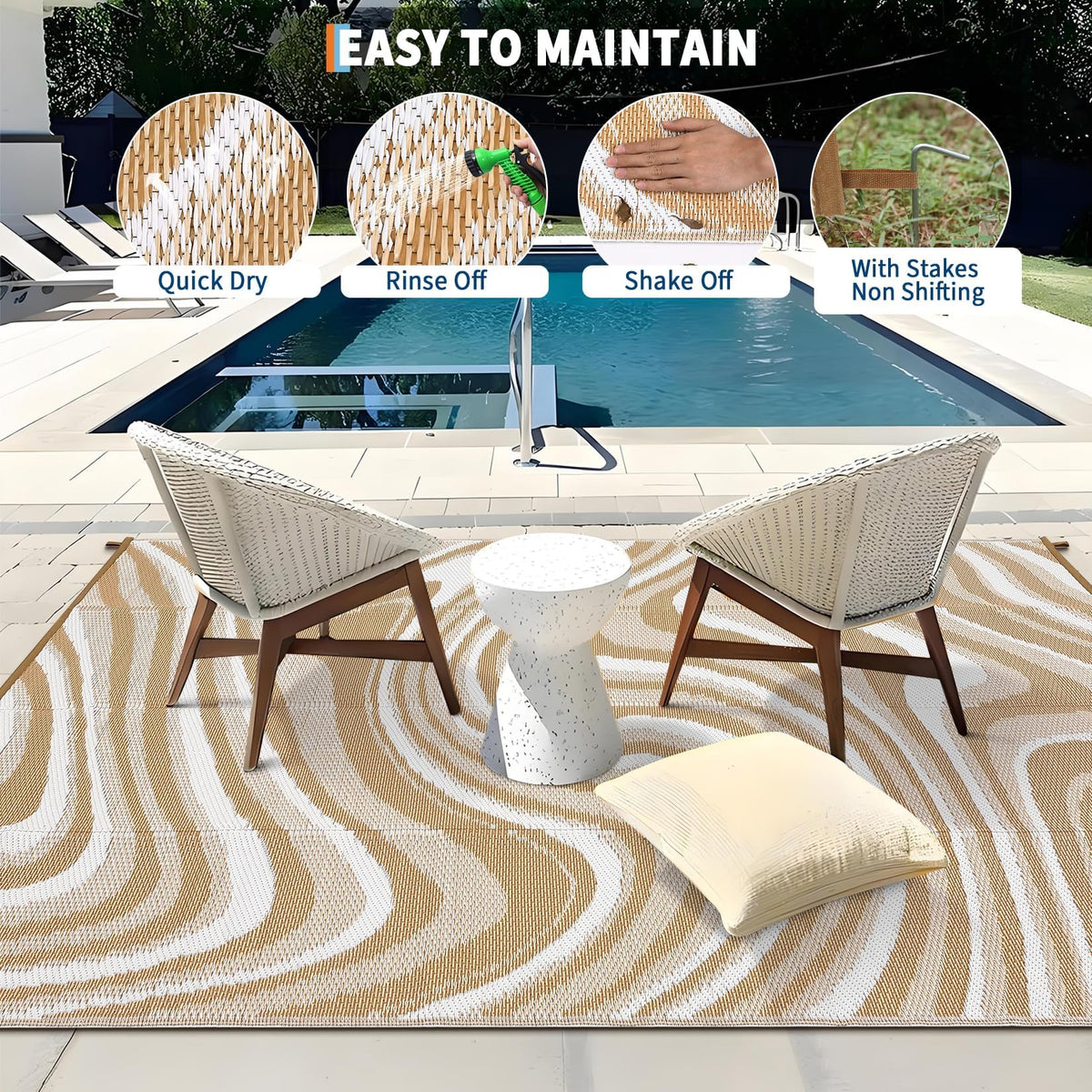 MilleLoom 10x20 Large Outdoor Patio Rug Modern Abstarct Plastic Straw Outdoor Rugs Waterproof Foldable UV Resistant Camping Reversible Mats for Deck, Camper, Balcony, Beach, Rv，Brown/Coffee/White