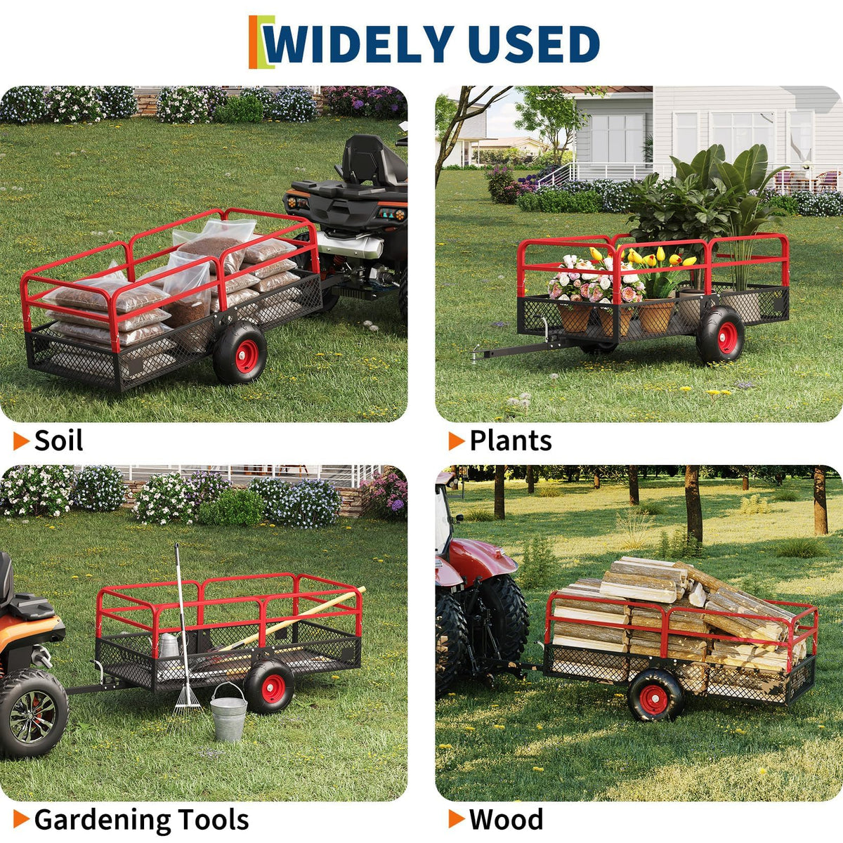 GarveeLife ATV UTV Trailer Tow Behind Dump Cart, 1600 lbs 22 Cubic Feet Heavy Duty Yard Garden Trailer Pull Behind with Removable Sides & All Terrain Tires, Fits Lawn Mower, Tractor, Garden