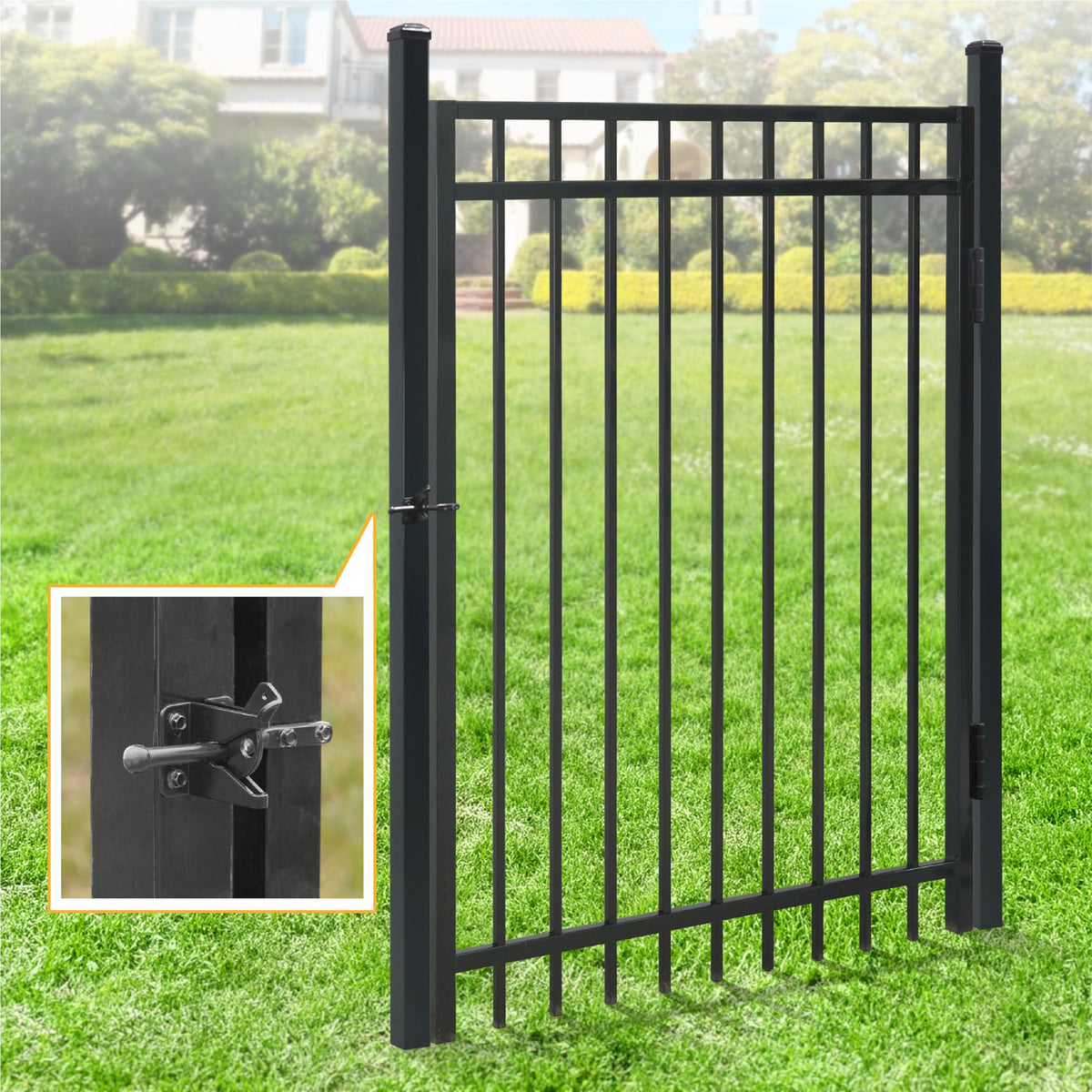 Fencer Wire 100FT Heavy Duty Flat Top Fence Barrier Kit, Anti-Rust Metal Steel Fence with 5FT Height X 8FT Width Panels, with Flat Top Gate, Posts, Connectors, Outdoor Fencing for Yard