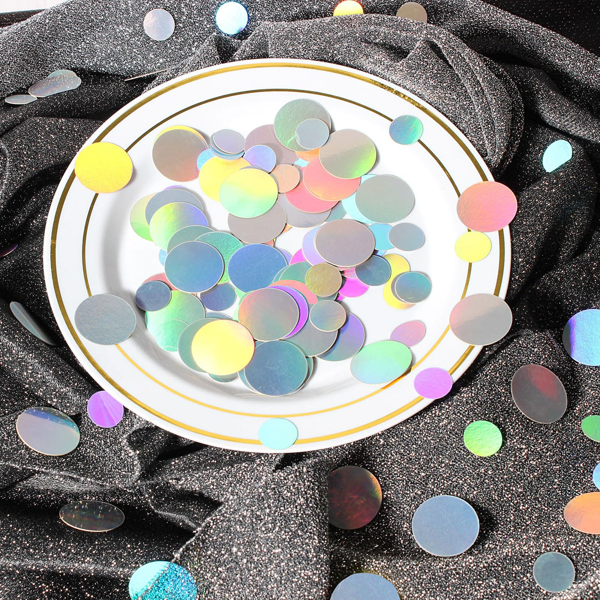 Vofrise 400PC Circle Dots Iridescent Confetti for Birthday Decorations Round Table Scatter for Wedding Baby Shower Bachelorette Bridal Shower Party Supplies