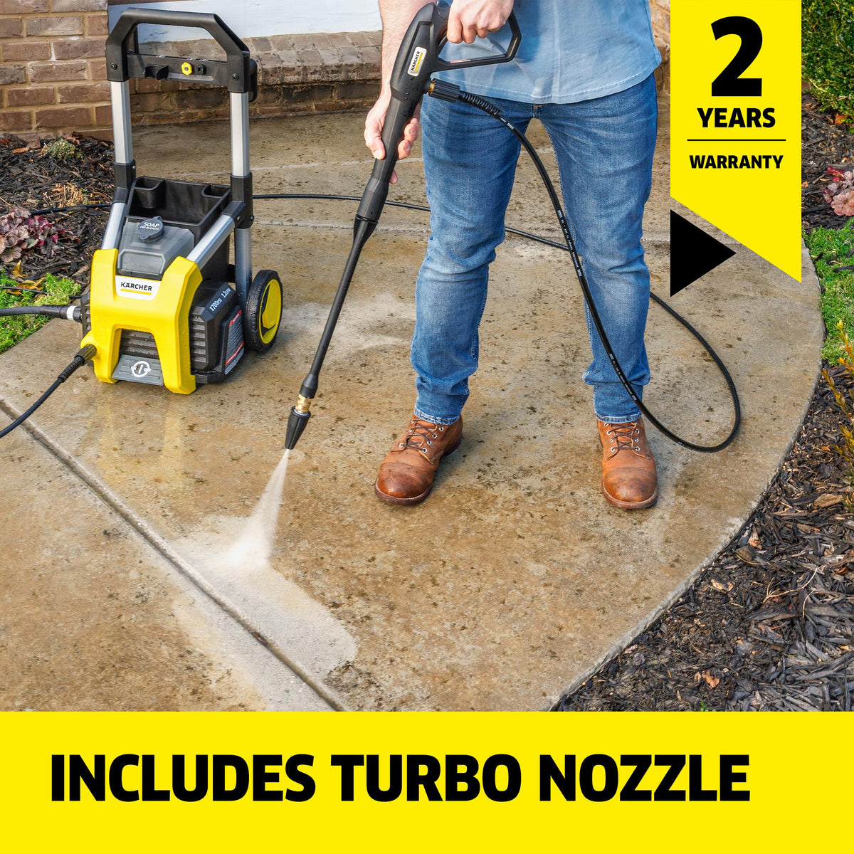 Kärcher Pressure Washer K1700, CETA Certified, 3 Spray Nozzles, Detergent Tank, for Cars, Driveways, Siding, Patios, 1.2 max. GPM