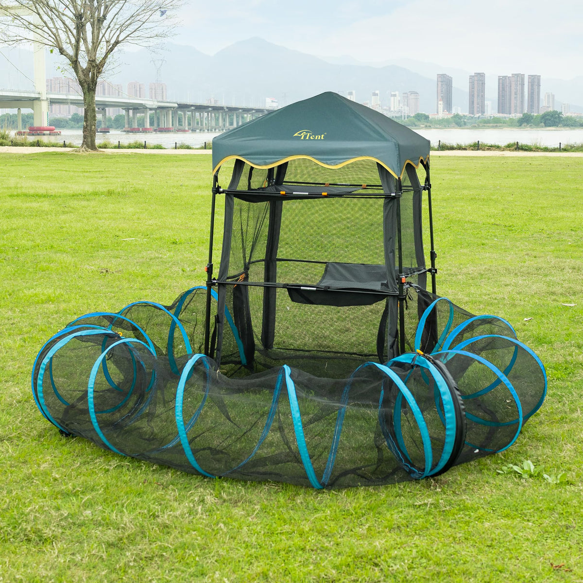 Extra Large Catio Outdoor Cat Enclosure,3 Tier Cat Tower Tent Weatherproof & Sunproof with 3 Doors(with Two Kinds of Canopies), Foladable and Portable Plus Run Tunnel(3 Packs).