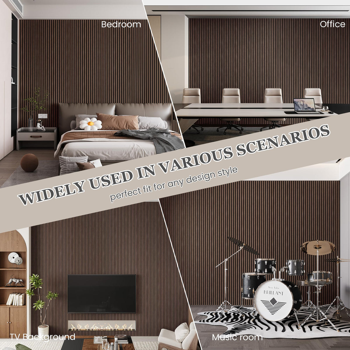 Wood Salt Acoustic Wall Panels, 6 Piece 94" x 7.9" x 0.8" Soundproof Wooden Wall Panels, 3D Fluted Sound Absorbing Panel, Natural Walnut
