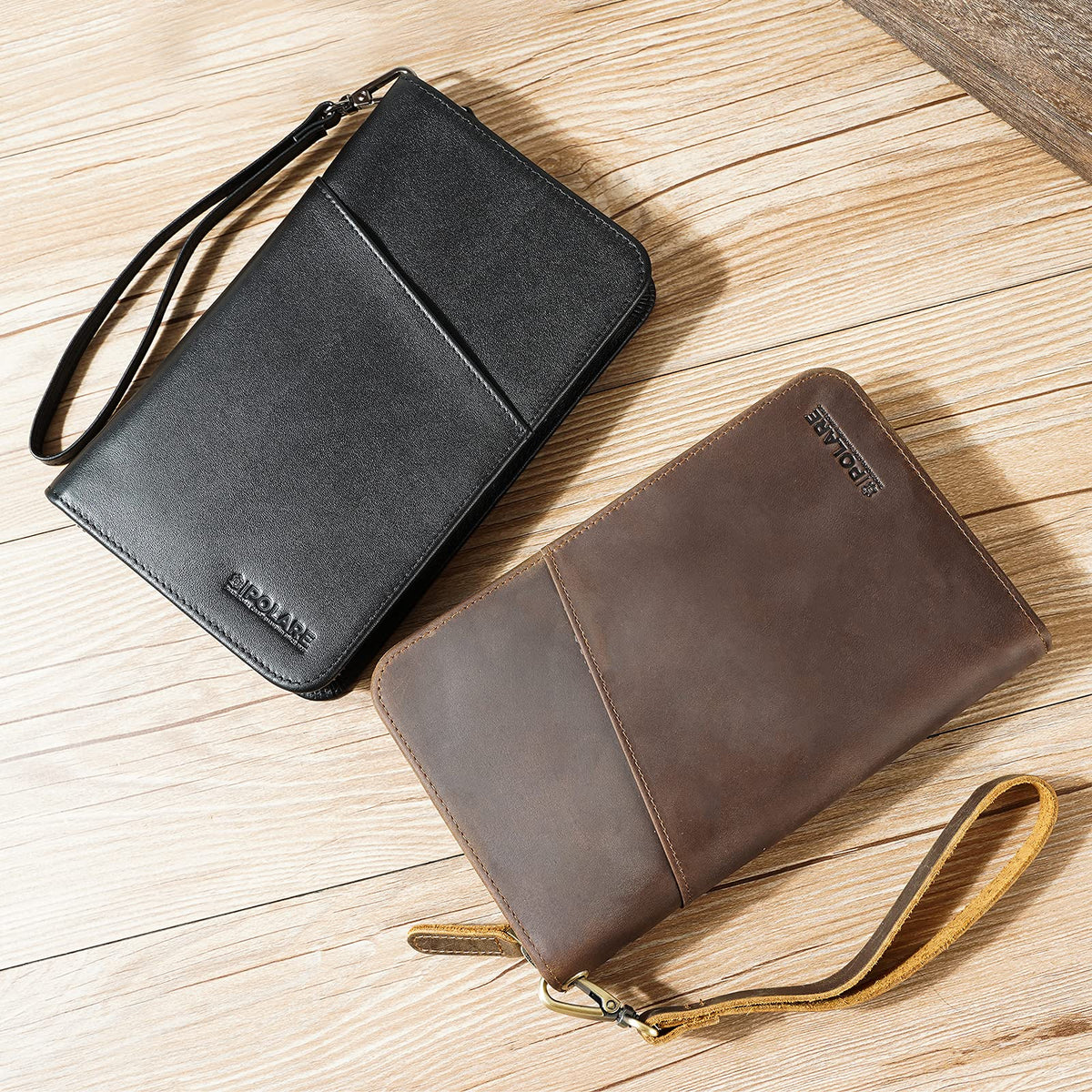 Polare Full Grain Leather Passport Holder Cover Case for Men and Women RFID Blocking Family Travel Wallet Holds 6 Passports (Dark Brown)