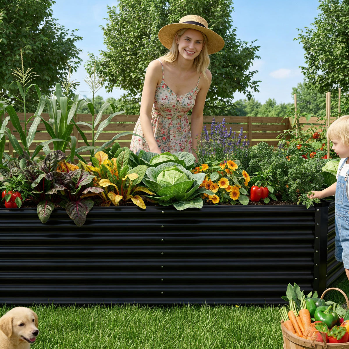 Kinddeer 8x2x2ft Raised Garden Bed Kit, Galvanized Planter Garden Boxes Outdoor, Metal Raised Garden Beds for Vegetables,Fruits, Flower,Black