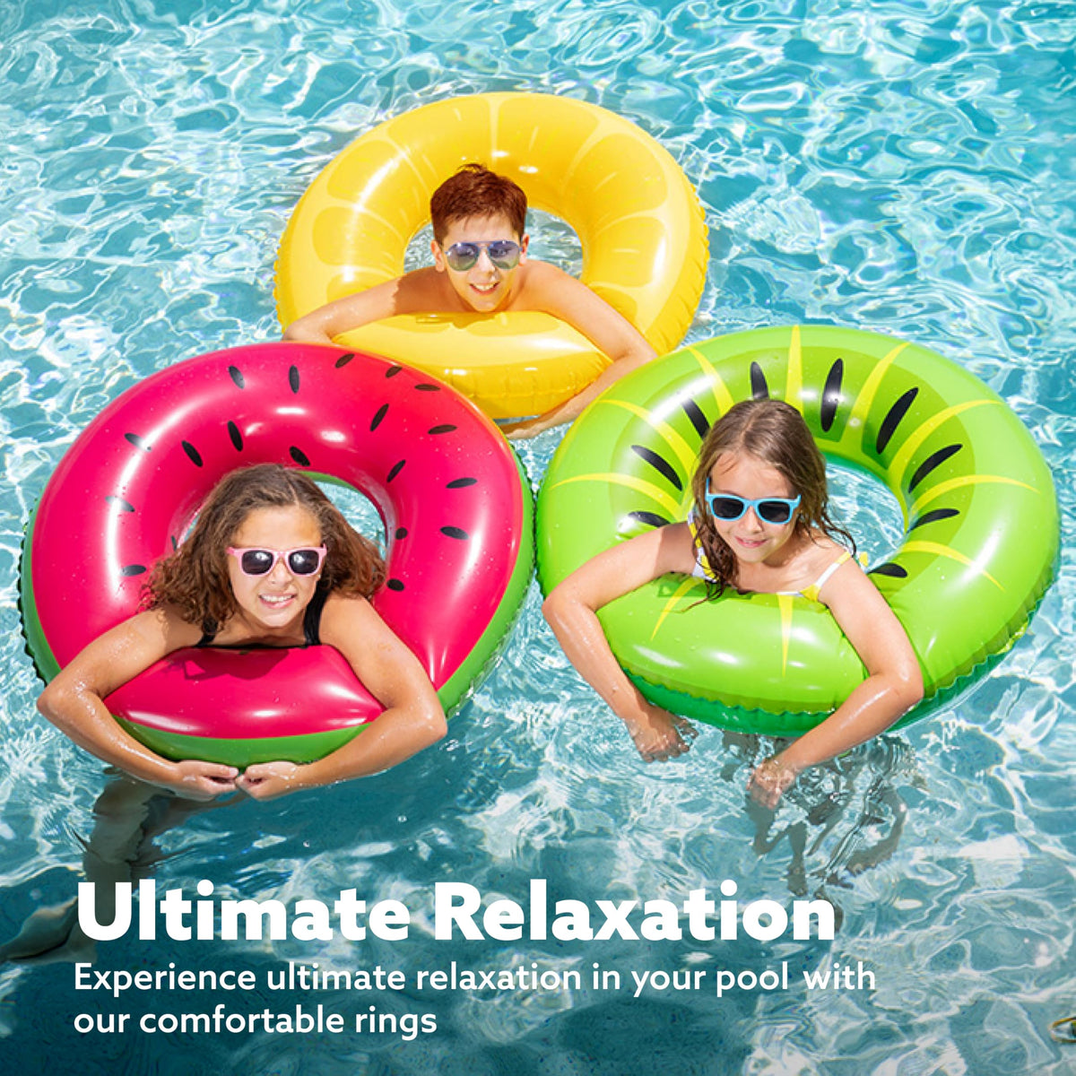 JOYIN Inflatable Swim Tube Raft (3 pack) with Summer Fruits Painting, Pool Toys for Swimming Pool Party Decorations