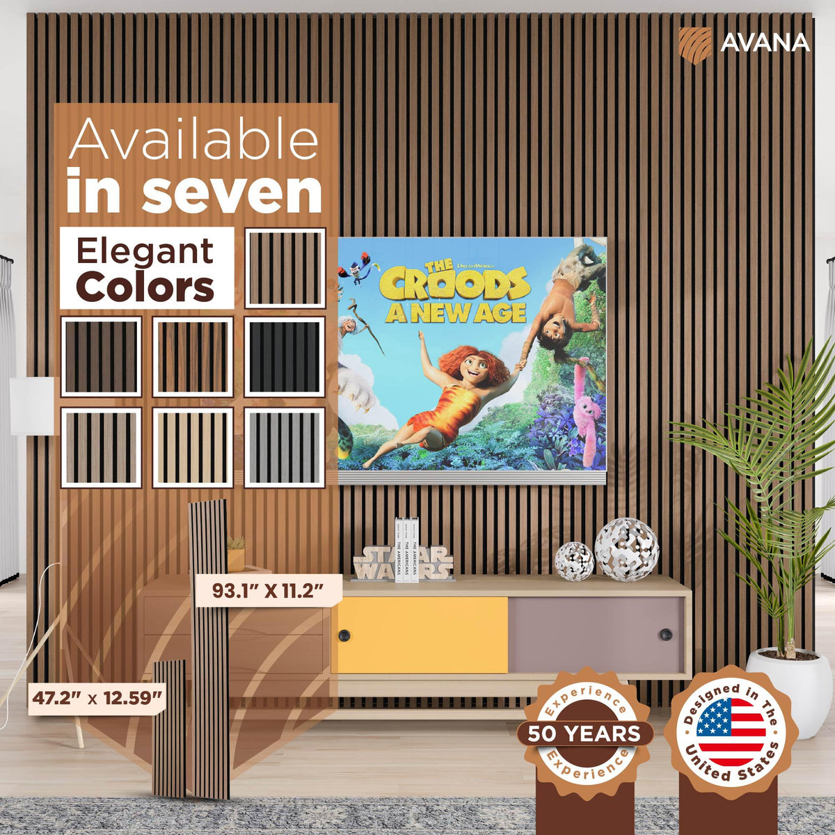 Avana Acoustic Wood Wall Panels – 93.2x11.25 Inch Panels – Fits 94x12 Layout – Smoke Walnut Acoustic Panels 2 PCs – Wall Panels for Interior Wall Decor for Homes, Offices – Wood Panels for Wall
