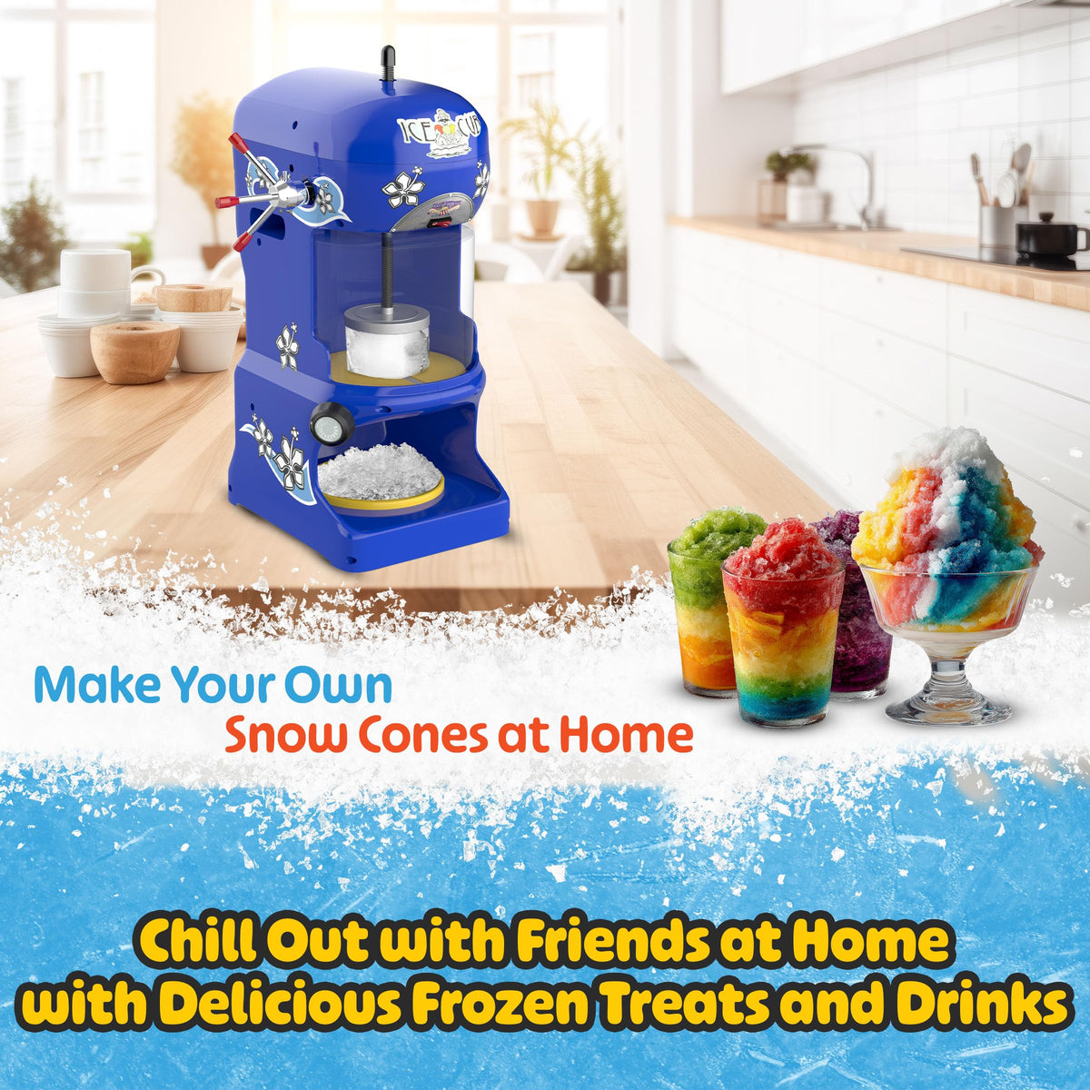 Great Northern Popcorn Company Premium Quality Ice Cub Shaved Ice Machine Commercial Ice Shaver, Blue, 1/3 hp, 6057 Ice Cub Shaver