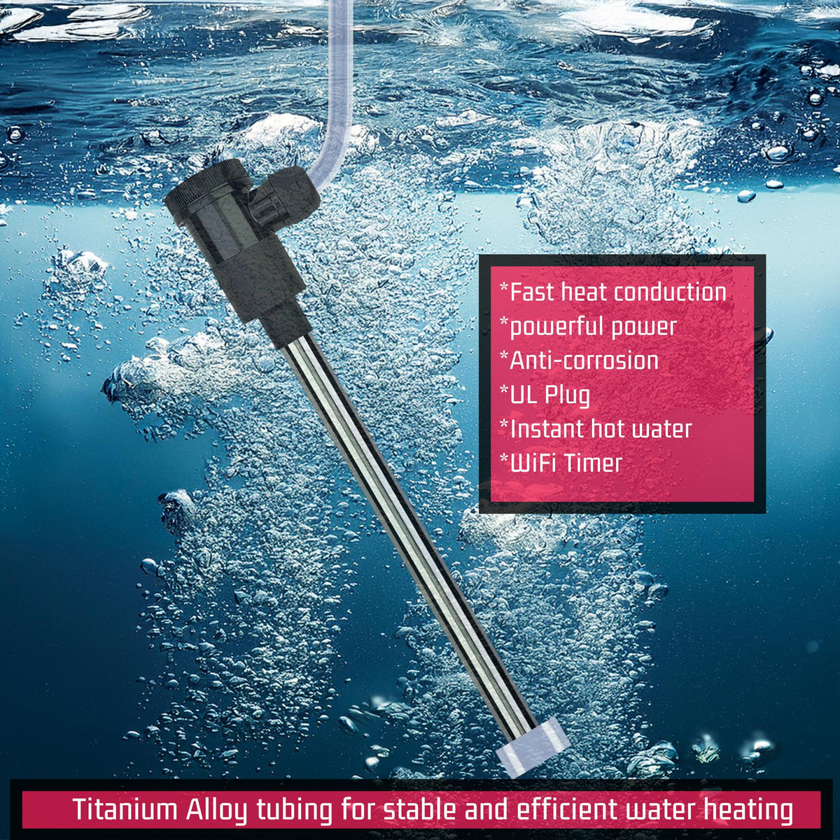 YLboyLIAN 1500W Titanium Immersion Water Heater for Pool & Hot Tub – Portable Electric Submersible Heater with Temp Control, Auto Shut-Off &WiFi Timer for Spa, Bathtub, Above Ground Pool and Baptistry