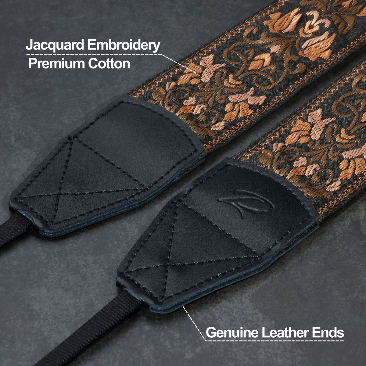 Padwa Lifestyle Camera Strap - 2" Wide Vintage Jacquard Embroidery Flower Camera Straps with Genuine Leather Head,Complimentary 2 Pcs Quick Release Clips for All Cameras and Men & Women Photographers