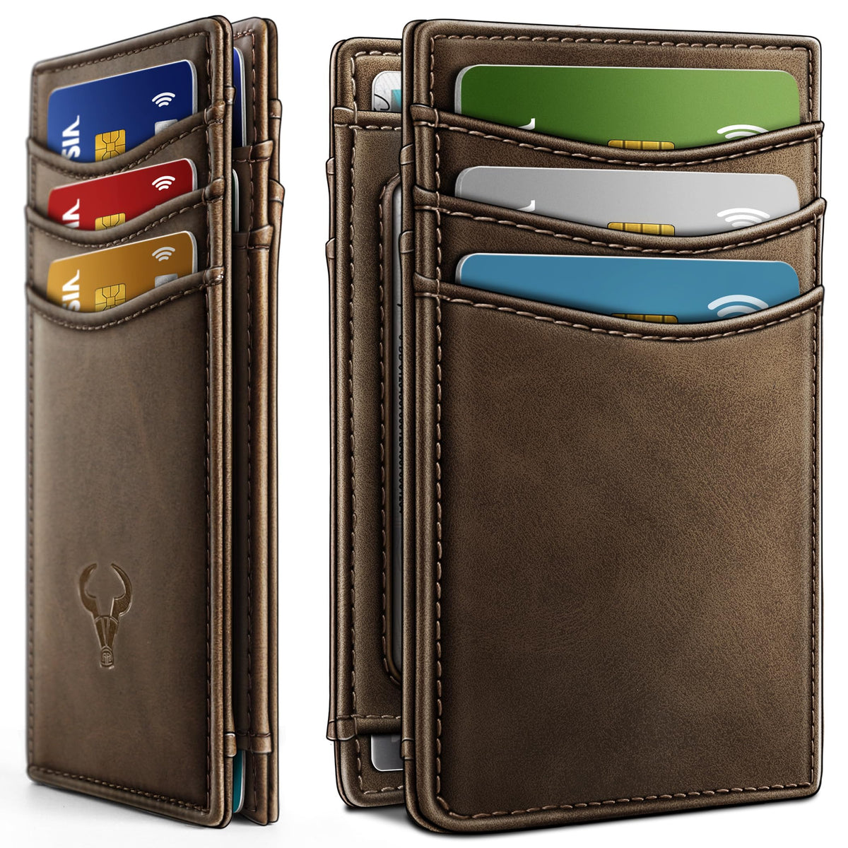 BULLIANT Slim Wallet For Men 12Cards,Magnetic Flip Build-in Money Clip Airtag Compatible-RFID Blocking