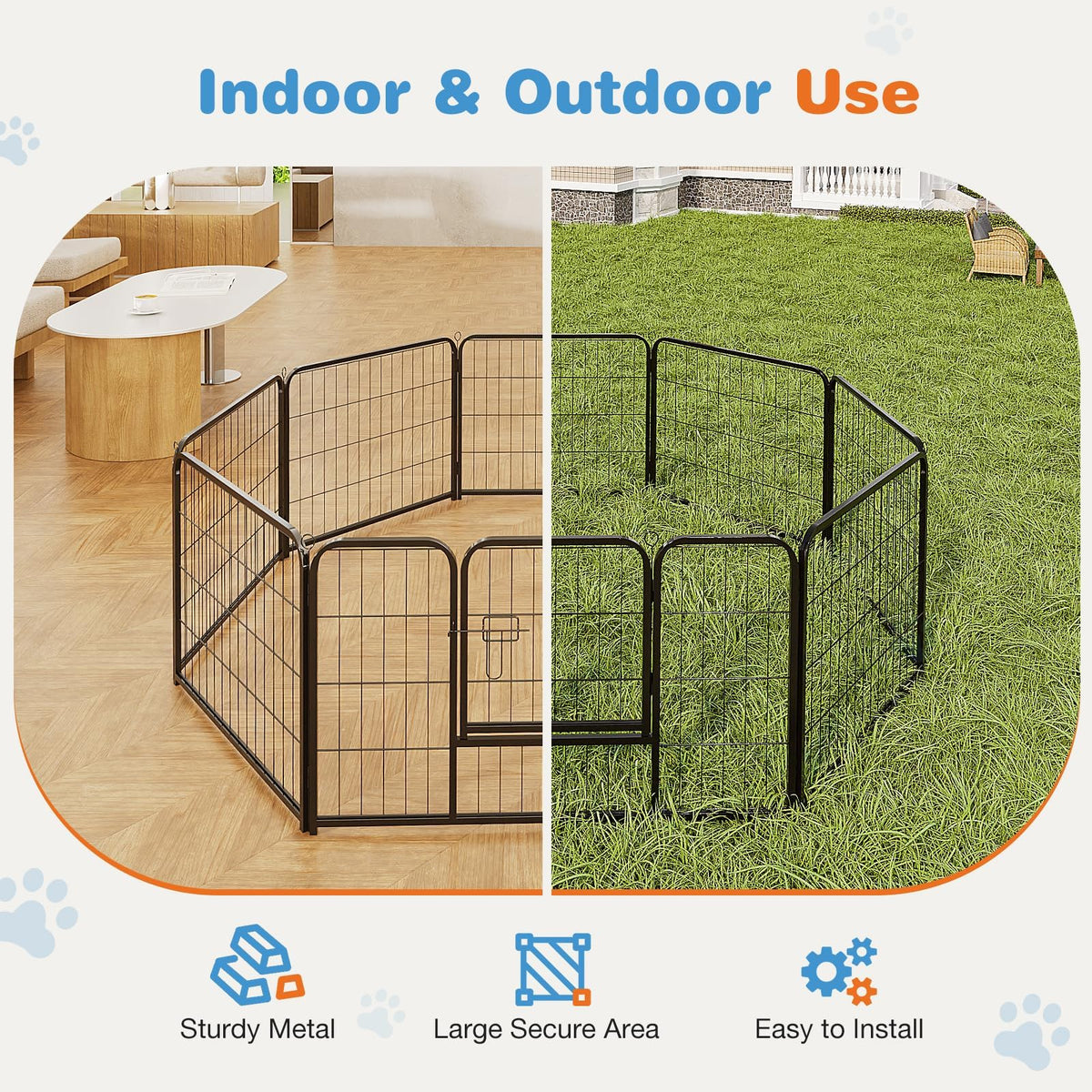 40” Heavy Duty 8-Panel Metal Pet Playpen | Indoor/Outdoor Dog Exercise Pen with Door – for Puppies, Small to Large Dogs, Rabbits | Ideal for Camping, Yard & Garden Use
