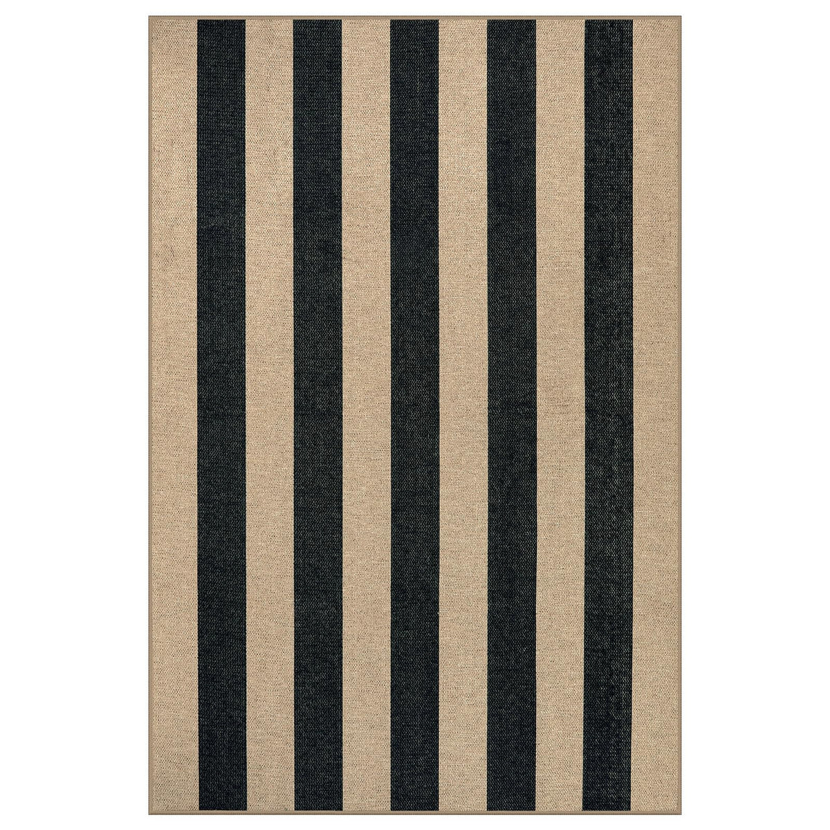 Lahome Elance Striped Easy Jute Dining Room Rug, 6x9 Indoor Outdoor Rugs for Patio Living Room, Farmhouse Neutral Non Slip Low Pile Black Carpet for Bedroom Office Backyard Classroom